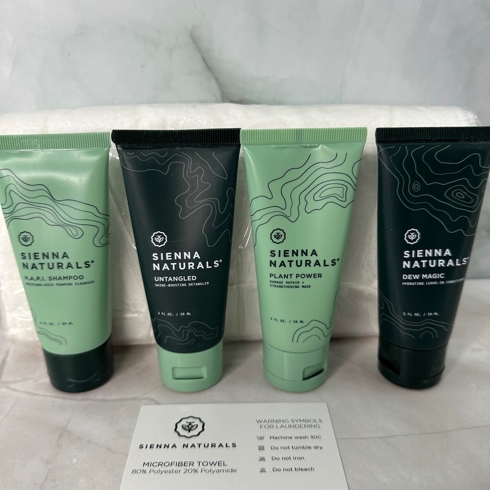 Sienna Naturals Travel Sz Hair care Sampler Shampoo Conditioner Mask Towel Vegan